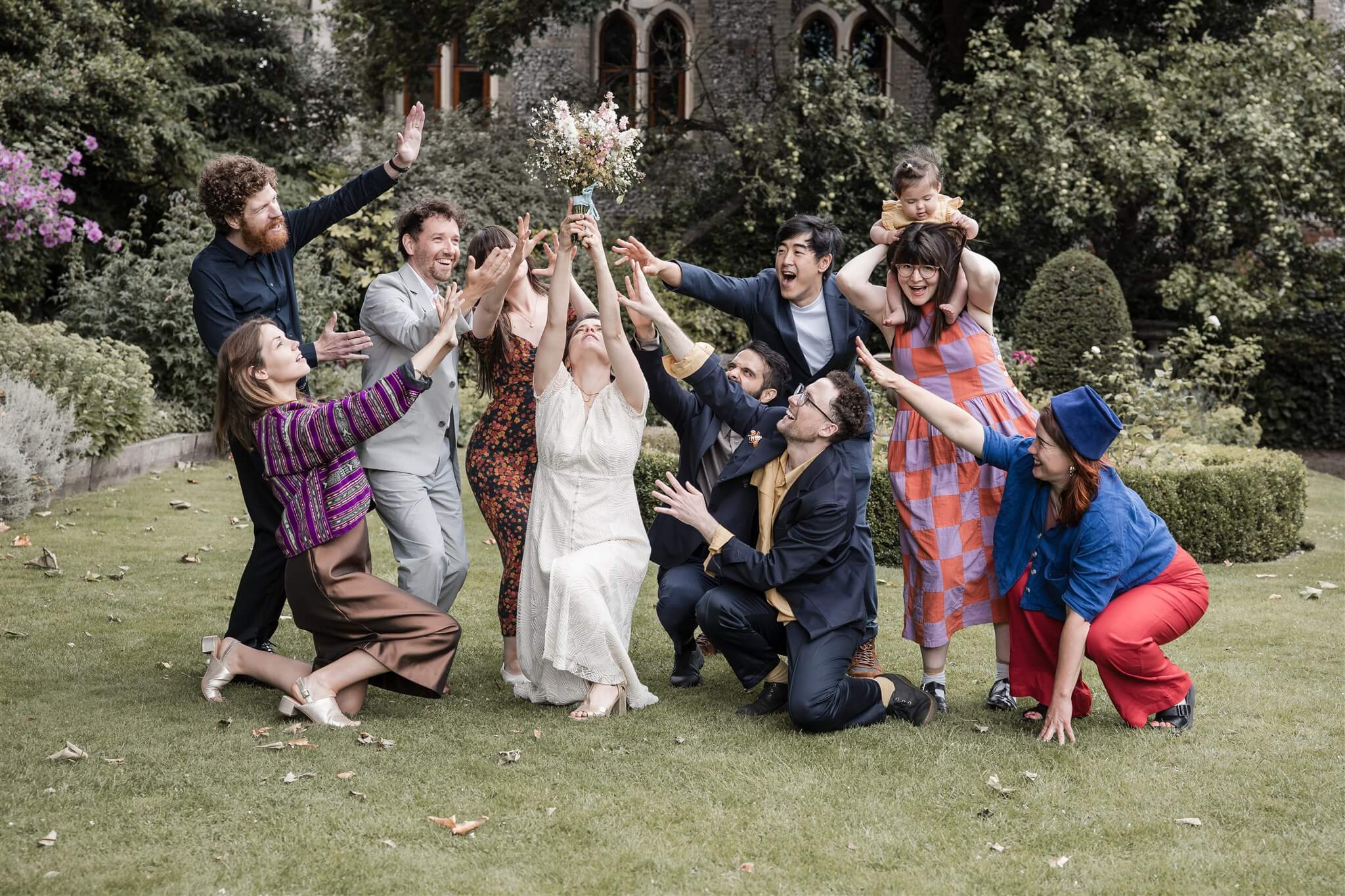 Molly and Ali with their friends in the garden at the Winchester Royal Hotel.