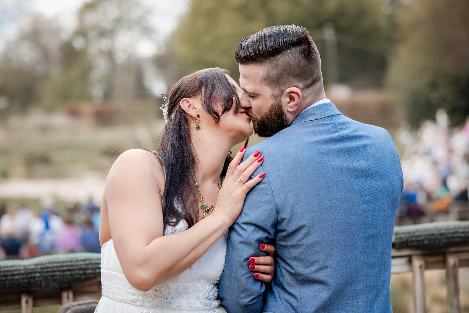 Karina and Iurie on the balcony after their ceremony at Hawk Conservancy Trust in Andover.